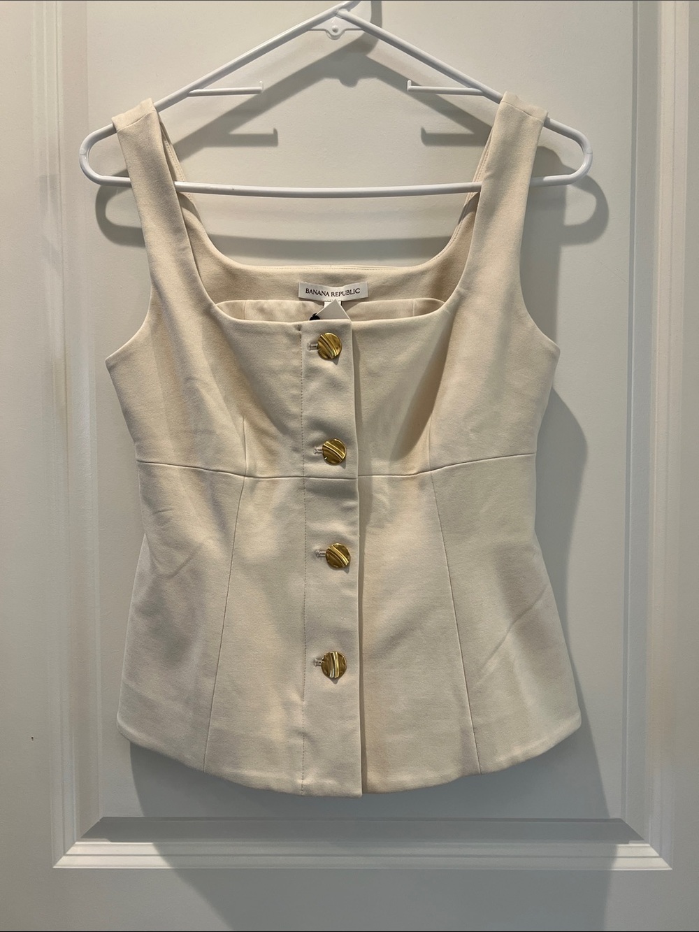 Banana Republic Cream Everywhere Ponte Square-Neck Peplum Top